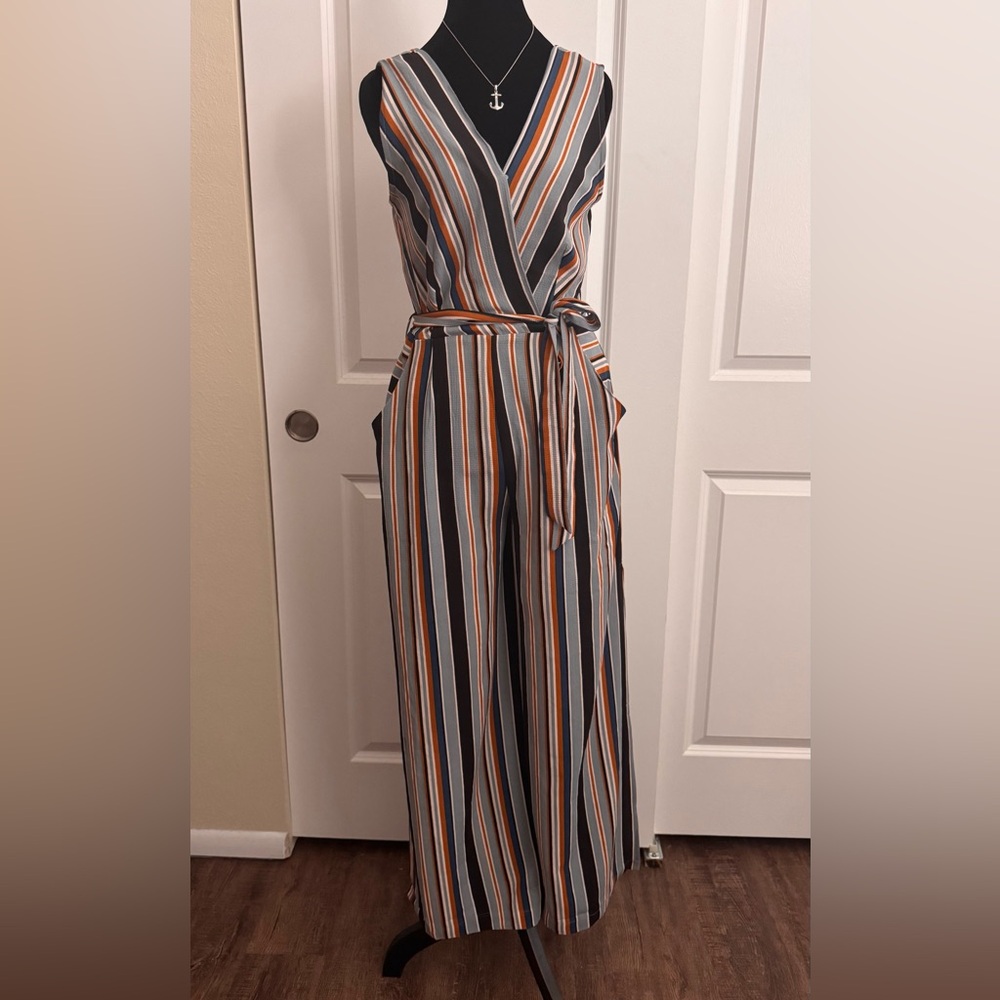 Monteau Black, Orange, and White Striped Jumpsuit